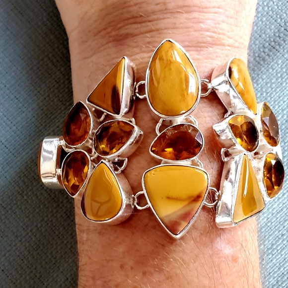 New Mookaite & Citrine 925 Silver Statement Bracelet. - Picture 10 of 13